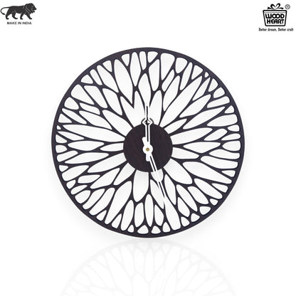 Designer Acrylic Wall Clock - Leaf Pattern Cutwork | Black & White