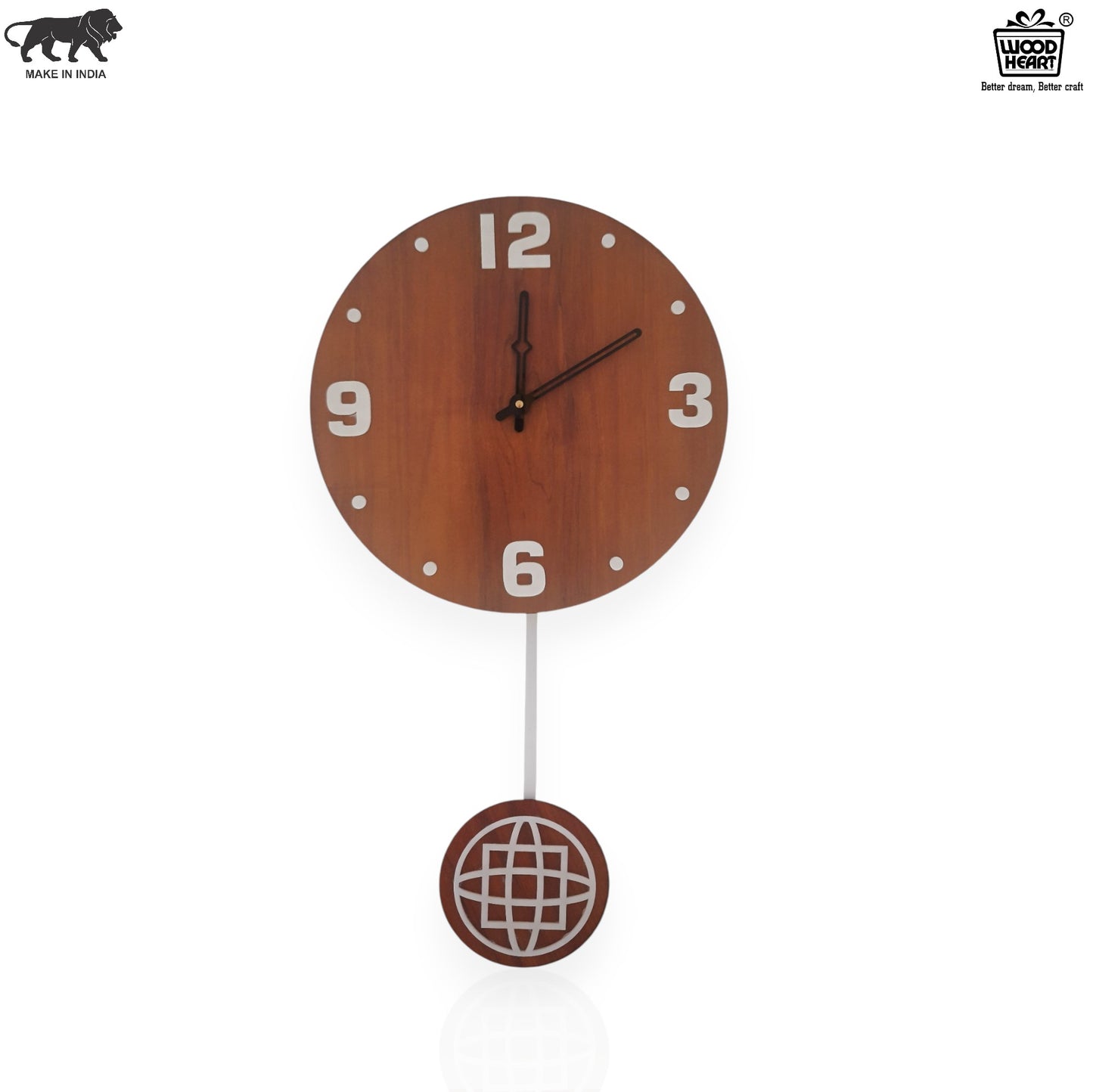 Elegant Wooden Wall Clock with Designer Pendulum – Dark Finish