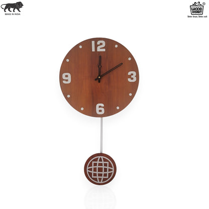 Elegant Wooden Wall Clock with Designer Pendulum – Dark Finish