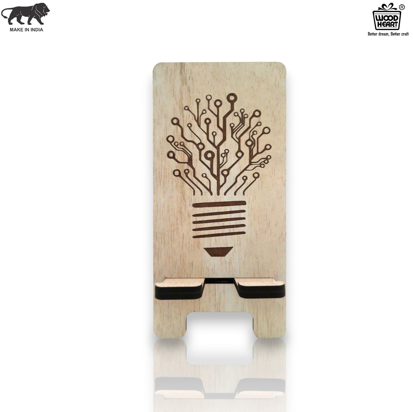Eco-Themed Customized Wooden Mobile Stand – Tree Design Laser Engraved