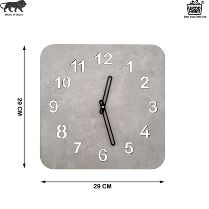 Wood Heart Modern Grey Concrete-Finish Square Wall Clock – Minimalist Décor Accent