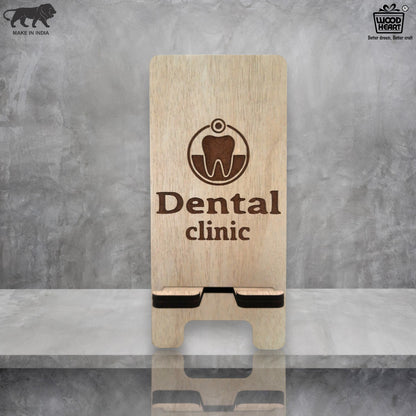Wooden Mobile Stand – Dental Clinic Logo Engraved