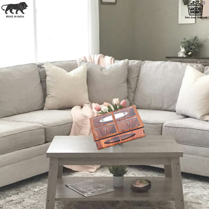 Wooden Dry Fruit Box with 4 Transparent Compartments