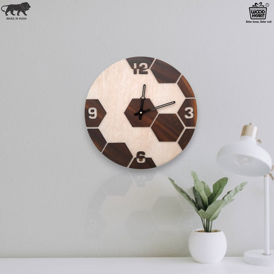 Modern Dual-Tone Hexagon Wooden Wall Clock by Wood Heart