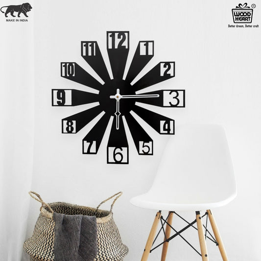 Sunburst Black Designer Wall Clock – Bold Cutout Numbers with Modern Flair
