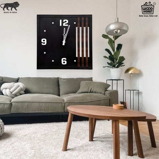 Elegant Black Square Wooden Wall Clock – Modern Minimalist Design