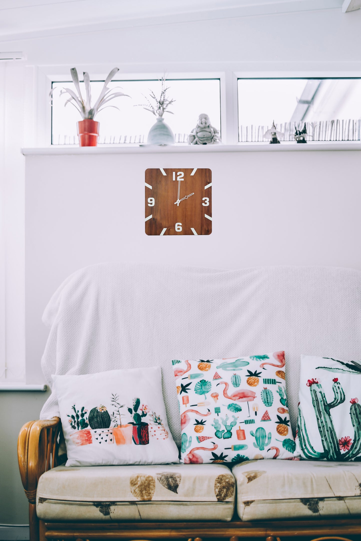 Square Wooden Wall Clock with Bold White Numbers