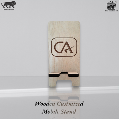 Customized Wooden Mobile Stand for CA – Laser Engraved Chartered Accountant Logo