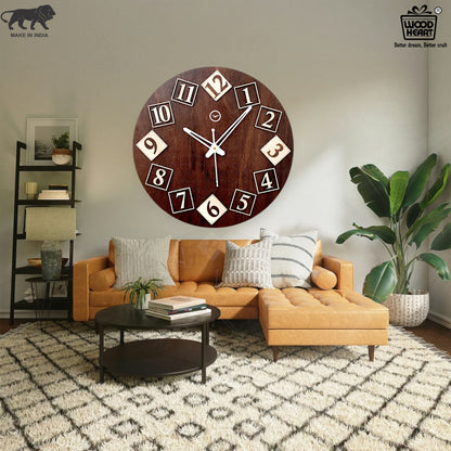 Wood Heart Artistic Numeric Wooden Wall Clock – Quirky Tilted Number Design