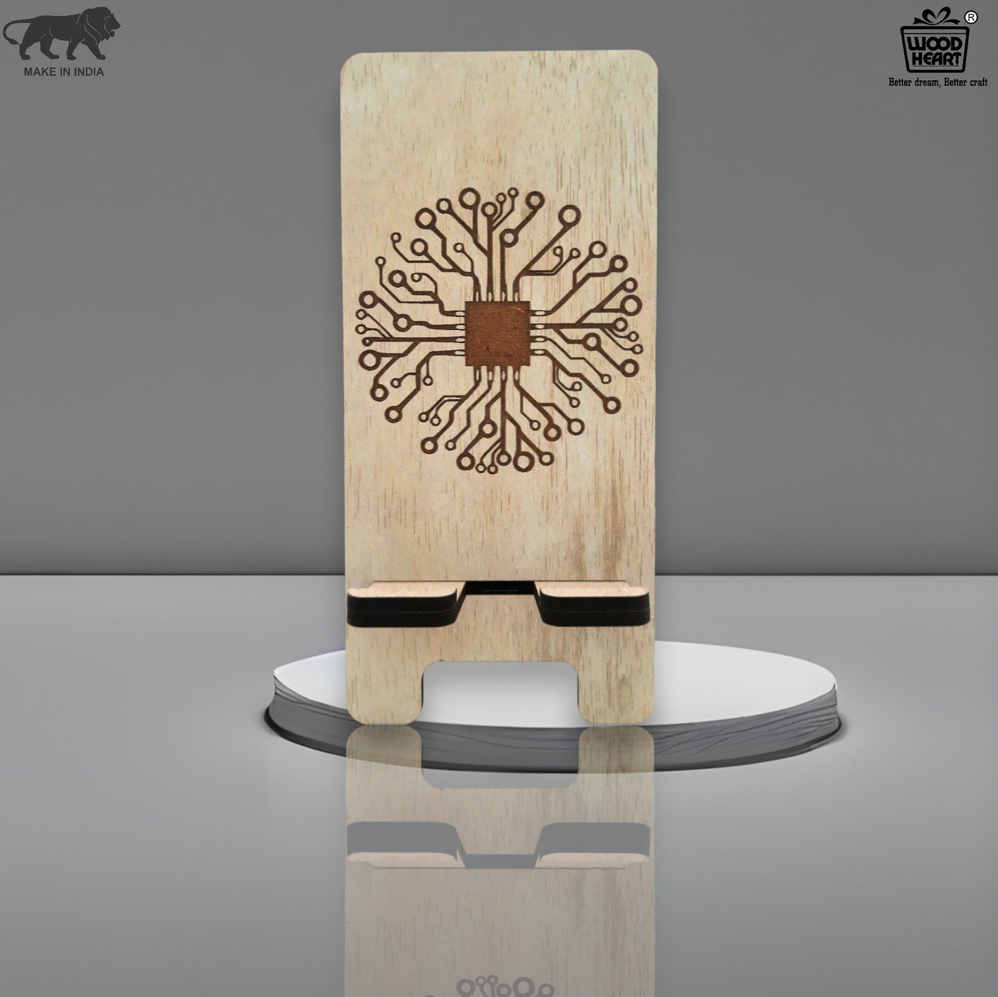 Eco-Themed Customized Wooden Mobile Stand – Tree Design Laser Engraved