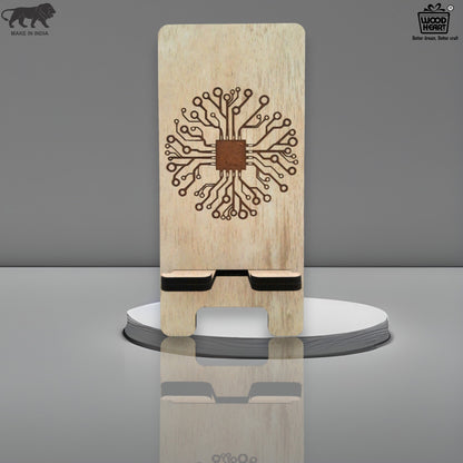 Eco-Themed Customized Wooden Mobile Stand – Tree Design Laser Engraved