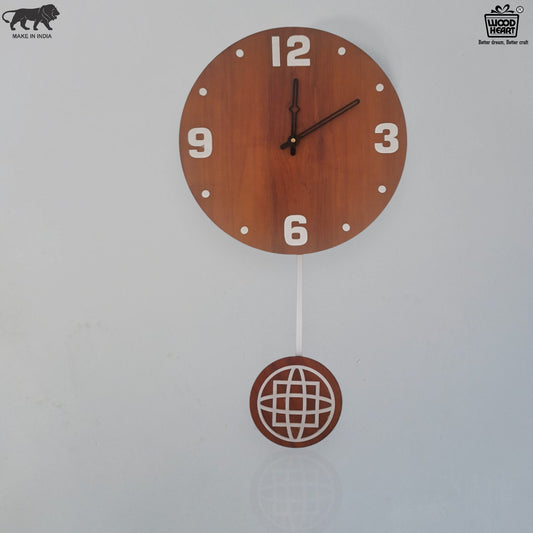 Elegant Wooden Wall Clock with Designer Pendulum – Dark Finish