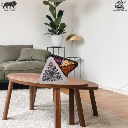 Premium Triangular Wooden Dry Fruit Box with Geometric Laser-Cut Lid