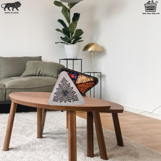 Premium Triangular Wooden Dry Fruit Box with Geometric Laser-Cut Lid