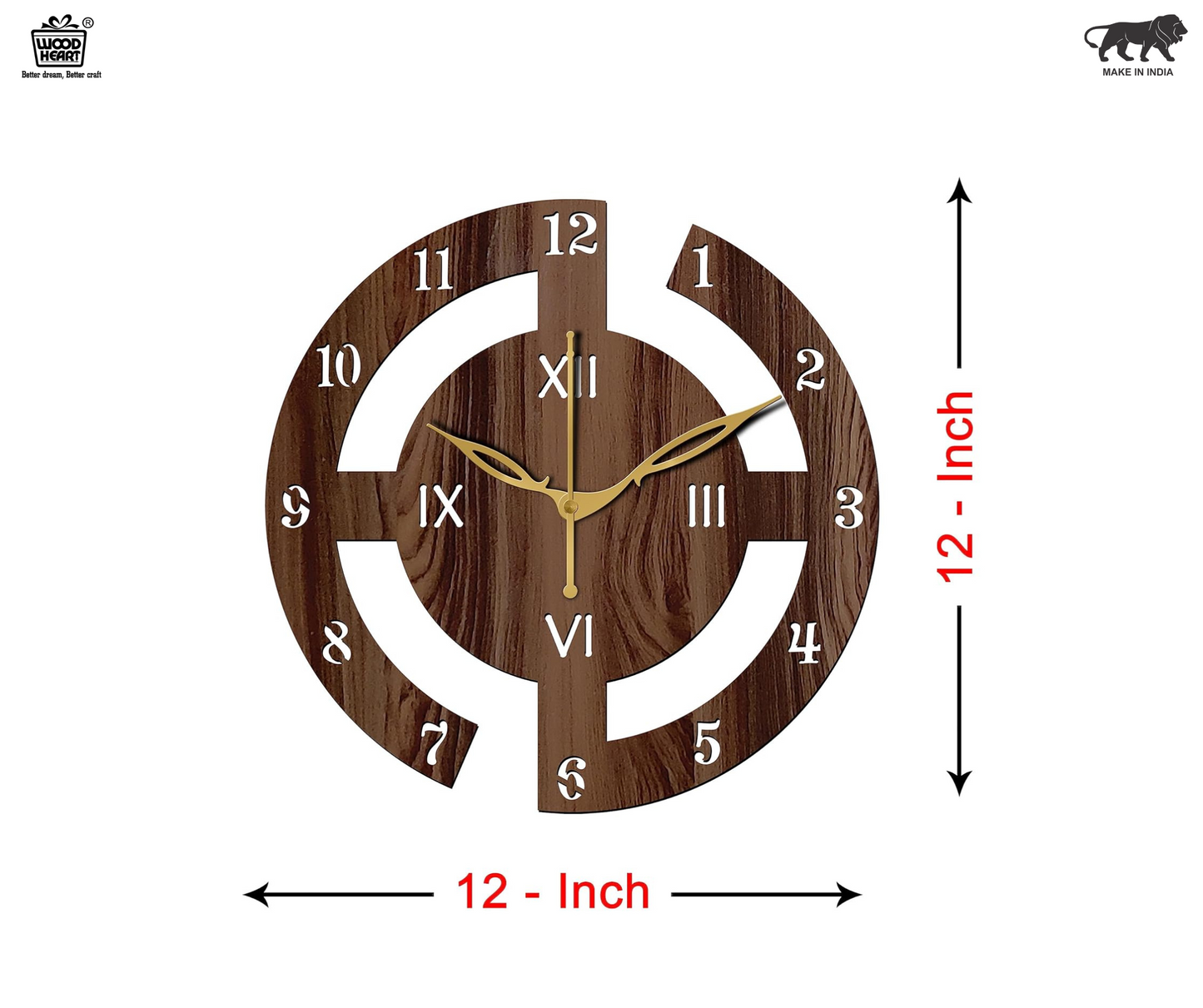 Wood Heart Modern Art-Inspired Wooden Wall Clock – Dual Dial Roman & Numeric Design