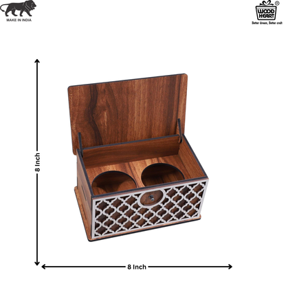 Wooden Spice Jar Box – 2 Jar Storage Organizer with Decorative White Front Panel