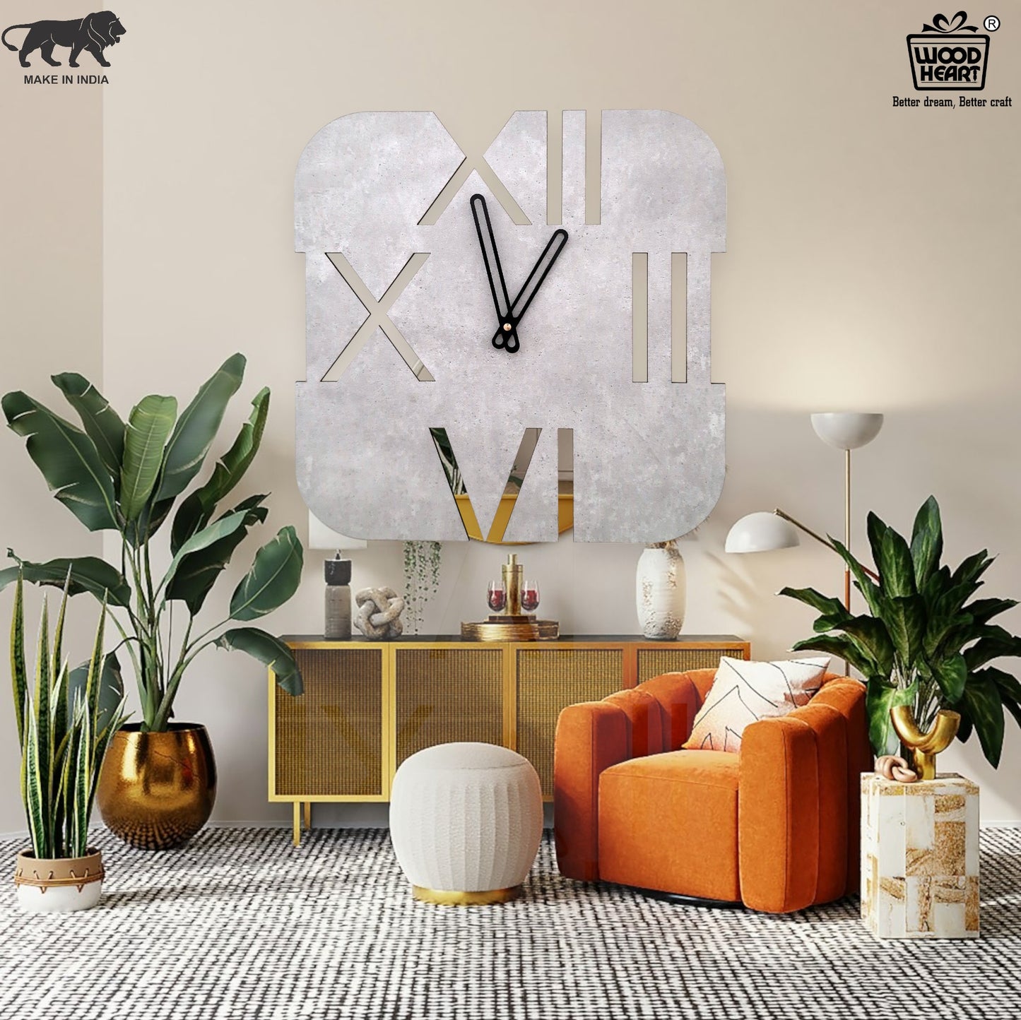 Modern Roman Cutout Wall Clock – Concrete Finish with Bold Contemporary Design