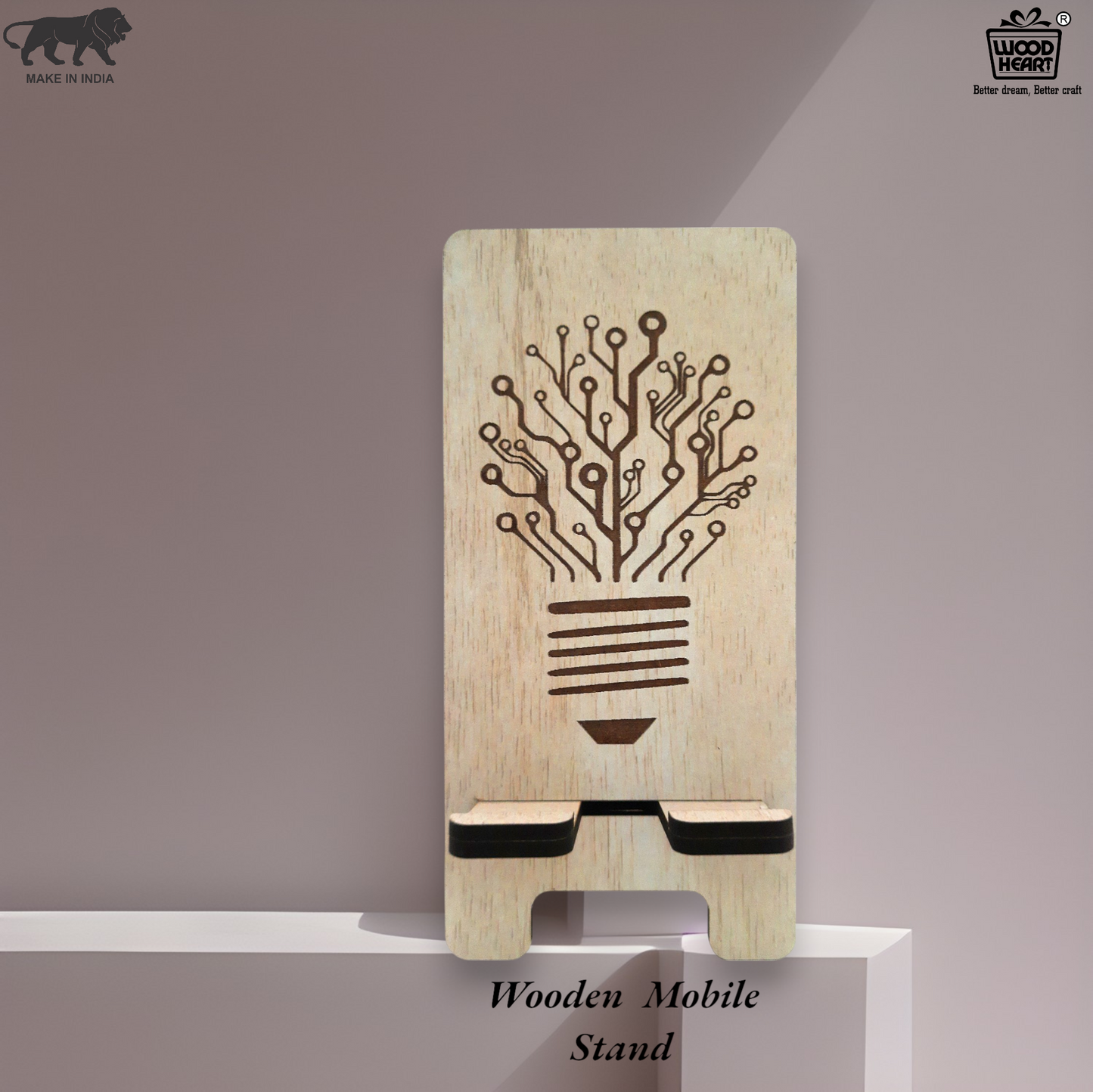 Eco-Themed Customized Wooden Mobile Stand – Tree Design Laser Engraved