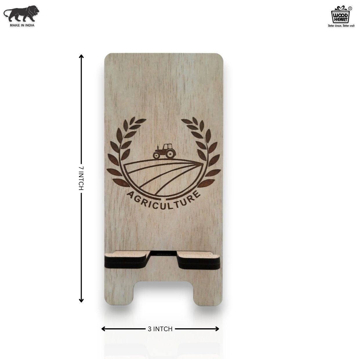 Eco-Friendly Wooden Phone Stand with Engraved Agriculture Motif