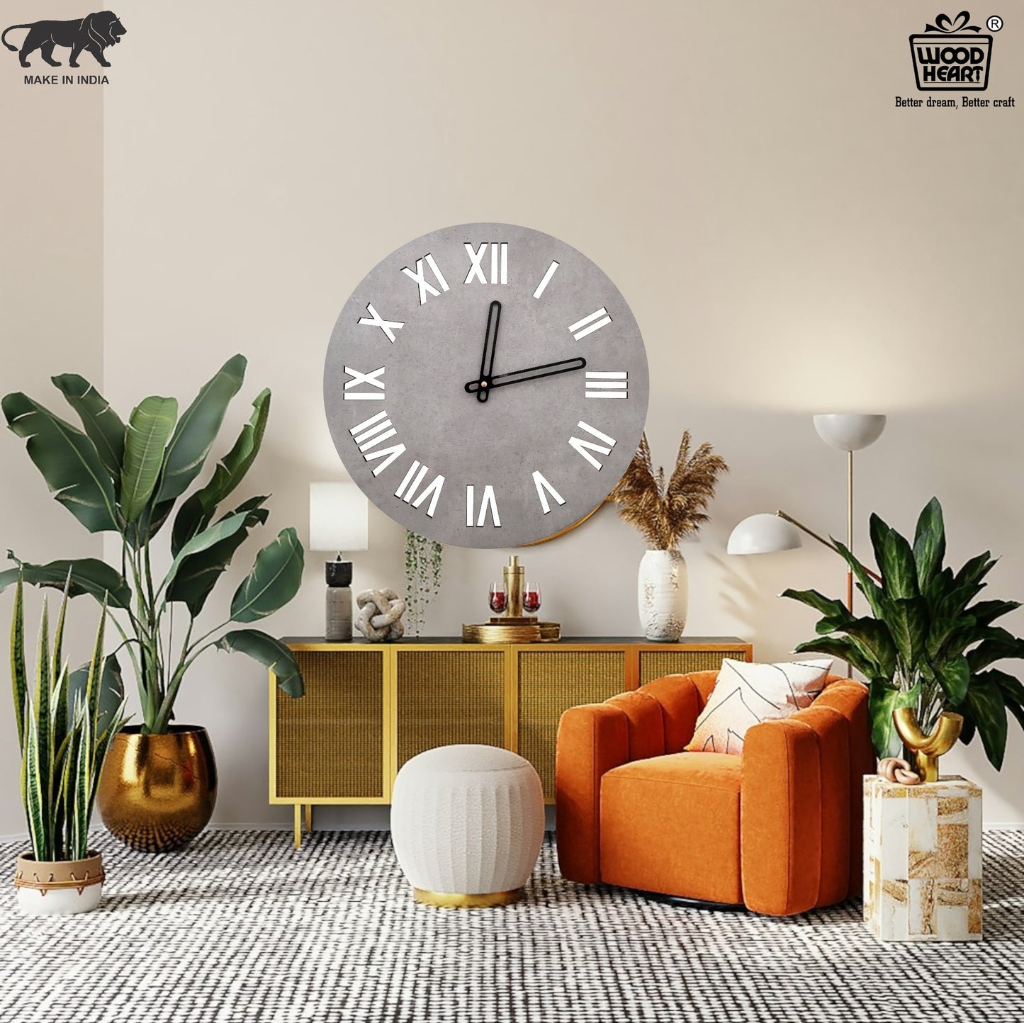 Roman Numeral Round Wall Clock with Concrete Finish – Classic Meets Contemporary