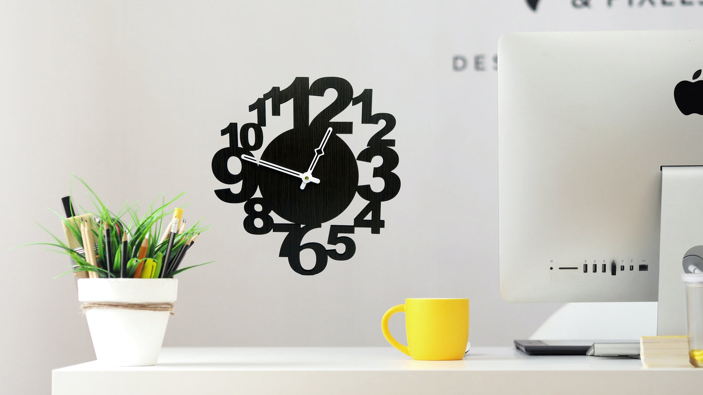 Modern Stylish Black Wooden Wall Clock with Bold Number Design – by Wood Heart