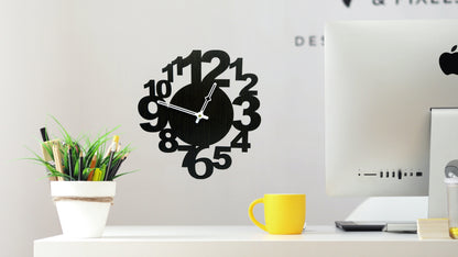 Modern Stylish Black Wooden Wall Clock with Bold Number Design – by Wood Heart