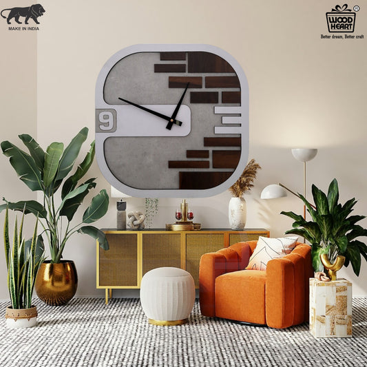 Contemporary Square Wall Clock with Brick Pattern & Concrete Finish – Modern Art Décor
