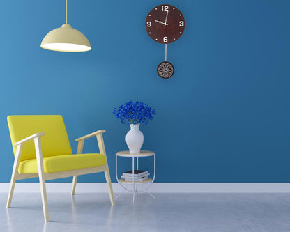 Elegant Wooden Wall Clock with Designer Pendulum – Dark Finish