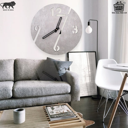 Modern Cut-Out Designer Wall Clock – Concrete Finish Look | Acrylic Wall Clock by Wood Heart