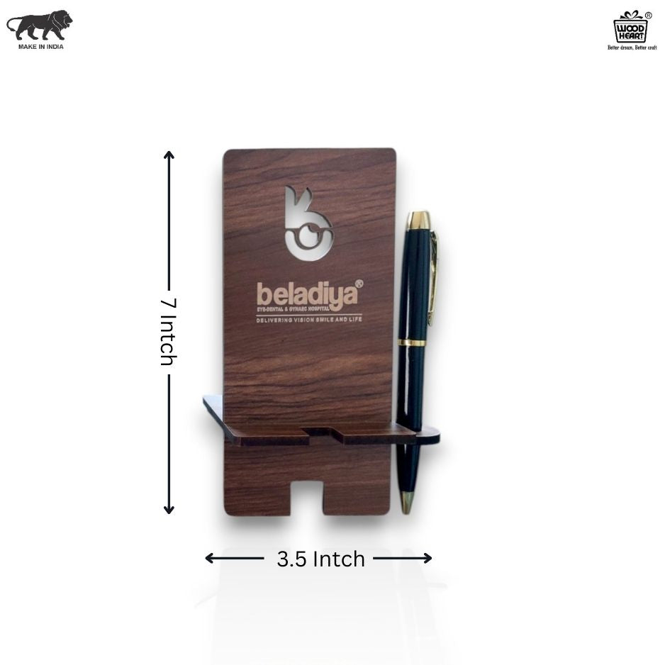Premium Wooden Customized Mobile Stand with Pen Holder – Personalized Desk Accessory