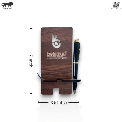 Premium Wooden Customized Mobile Stand with Pen Holder – Personalized Desk Accessory