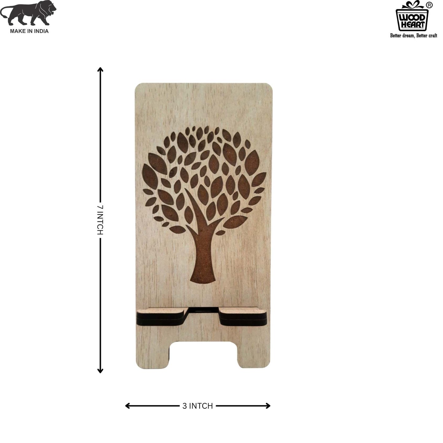 Eco-Themed Customized Wooden Mobile Stand – Tree Design Laser Engraved
