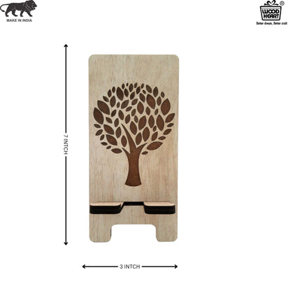 Eco-Themed Customized Wooden Mobile Stand – Tree Design Laser Engraved