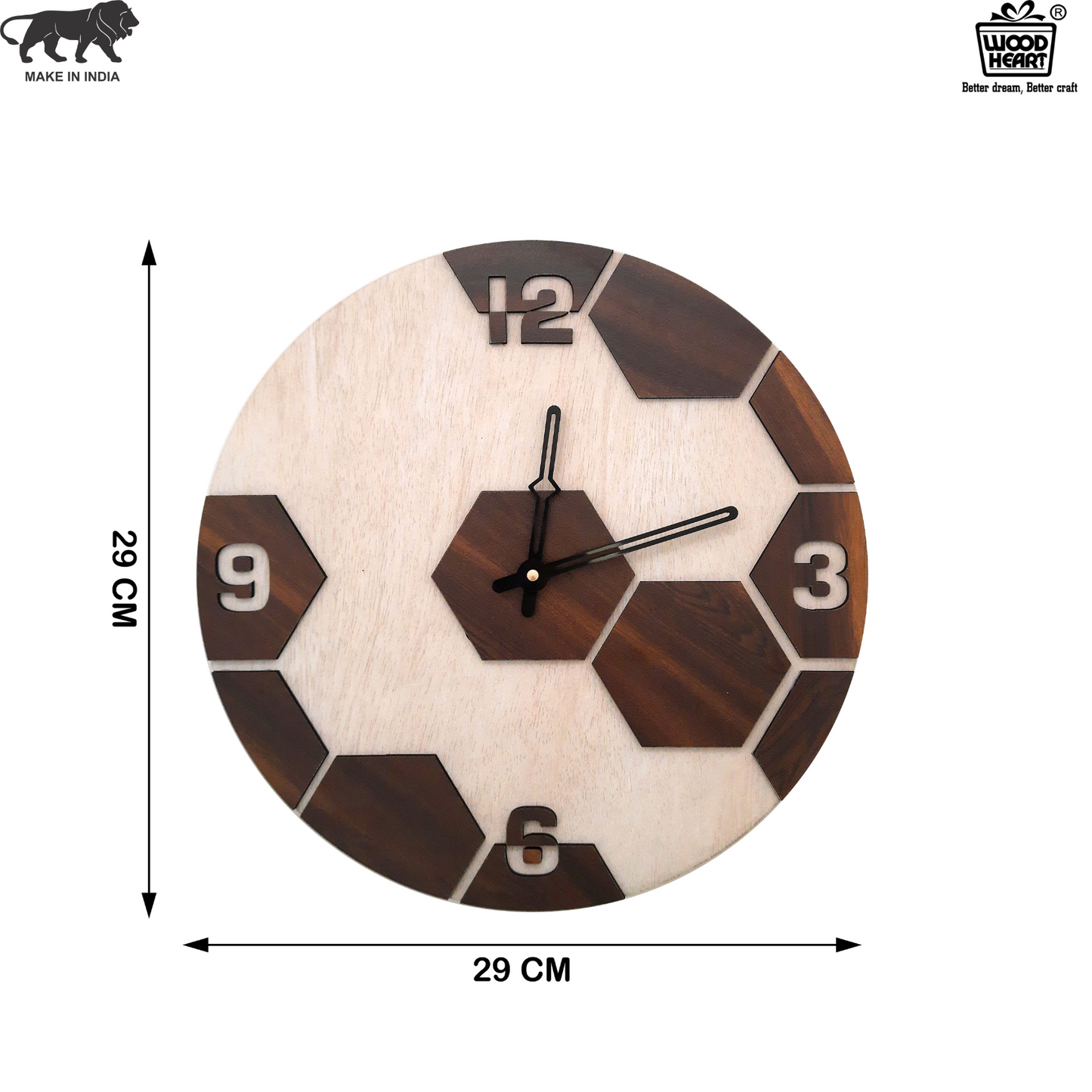 Modern Dual-Tone Hexagon Wooden Wall Clock by Wood Heart