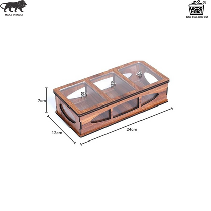 Wooden Dry Fruit Box with 3 Acrylic Compartments – Elegant MDF Storage Organizer
