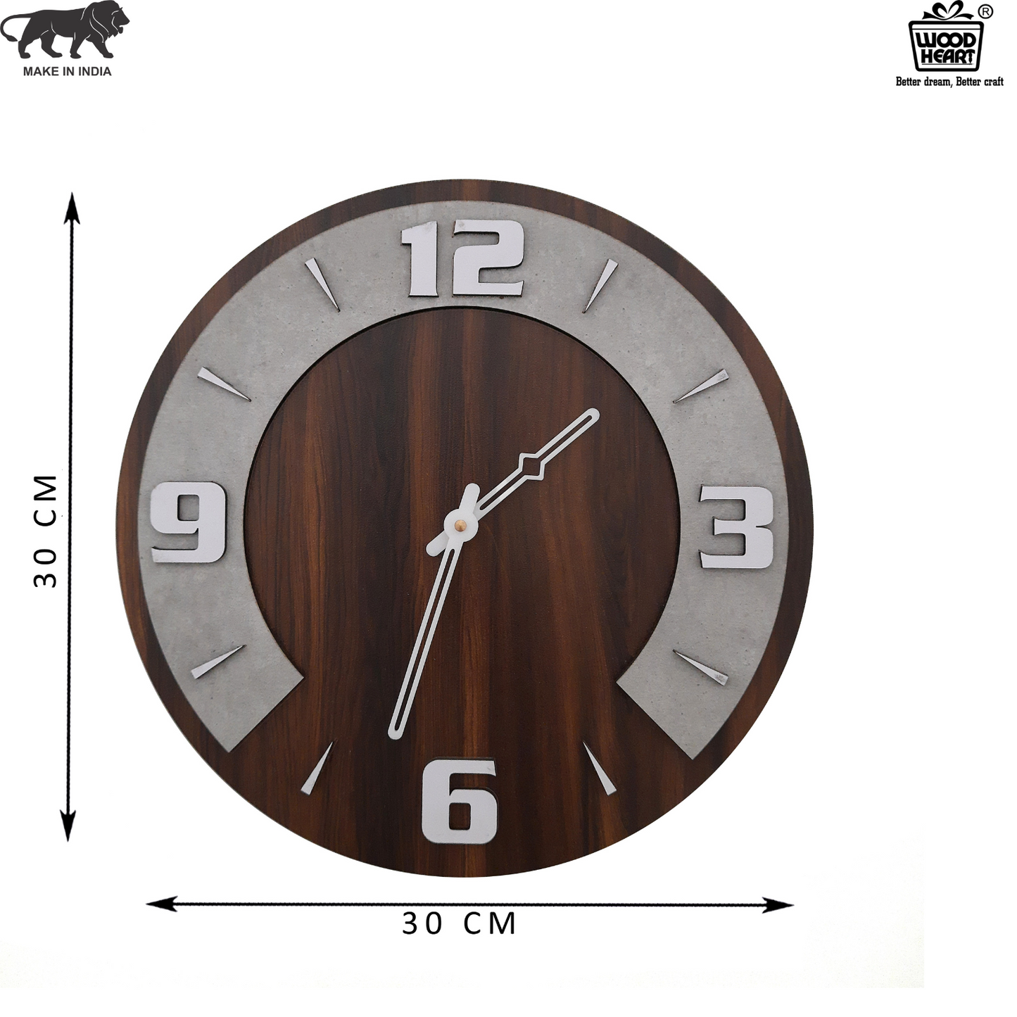 Round Wooden Wall Clock with Dual Tone Concrete Finish – Elegant Modern Décor
