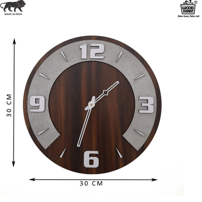 Round Wooden Wall Clock with Dual Tone Concrete Finish – Elegant Modern Décor