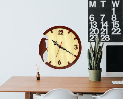 Bird Theme Wooden Wall Clock with Vintage Hands