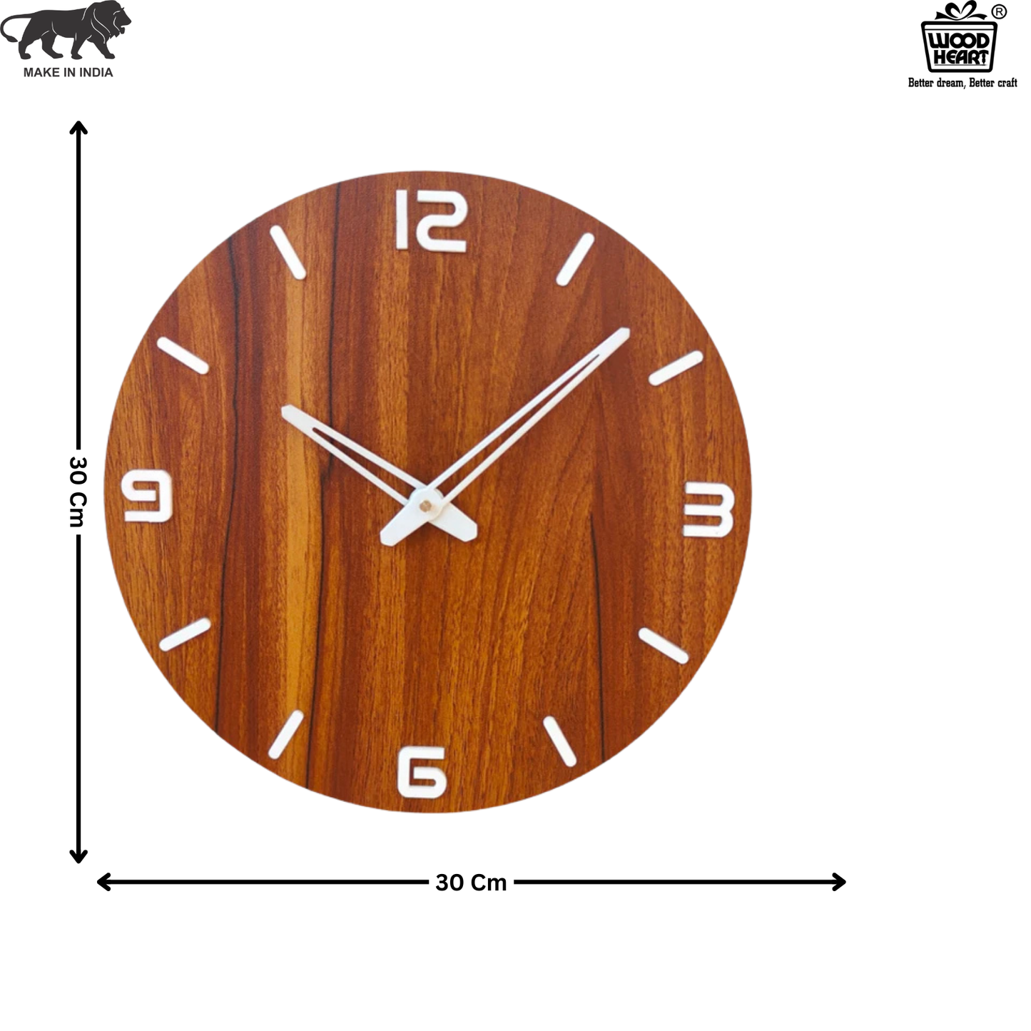 Wood Heart Elegant Wooden Finish Round Wall Clock – Minimalist Modern Design