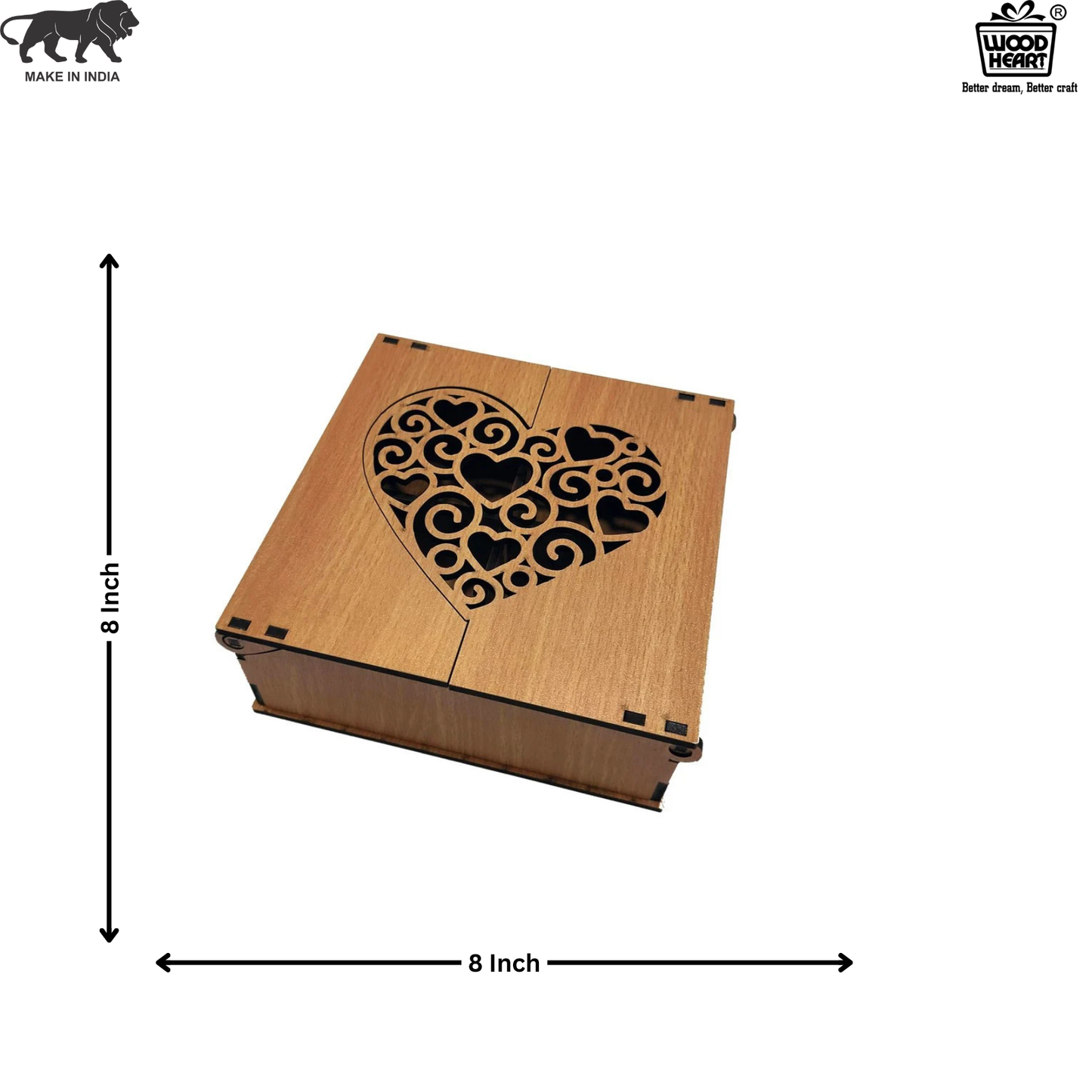 Decorative Wooden Gift Box with Heart Cut Design