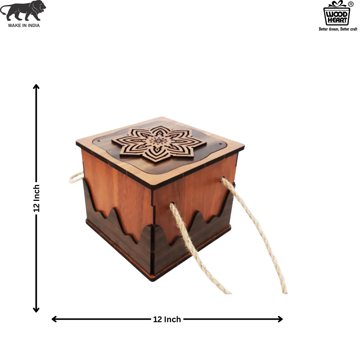 Premium Wooden Gift Box with Floral Lid & Rope Handle