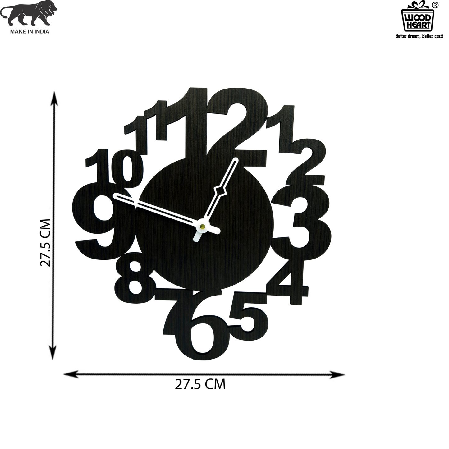 Modern Stylish Black Wooden Wall Clock with Bold Number Design – by Wood Heart