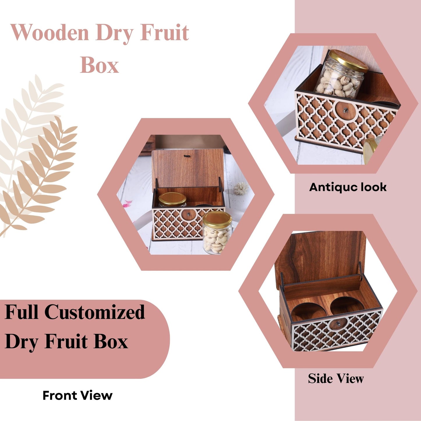 Wooden Spice Jar Box – 2 Jar Storage Organizer with Decorative White Front Panel