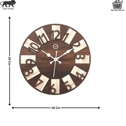 Wood Heart Premium Block Number Wall Clock – Dual Tone Wooden Finish