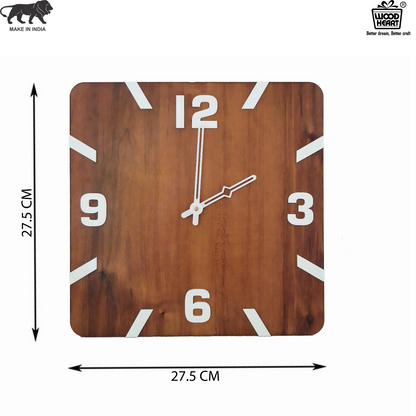 Square Wooden Wall Clock with Bold White Numbers