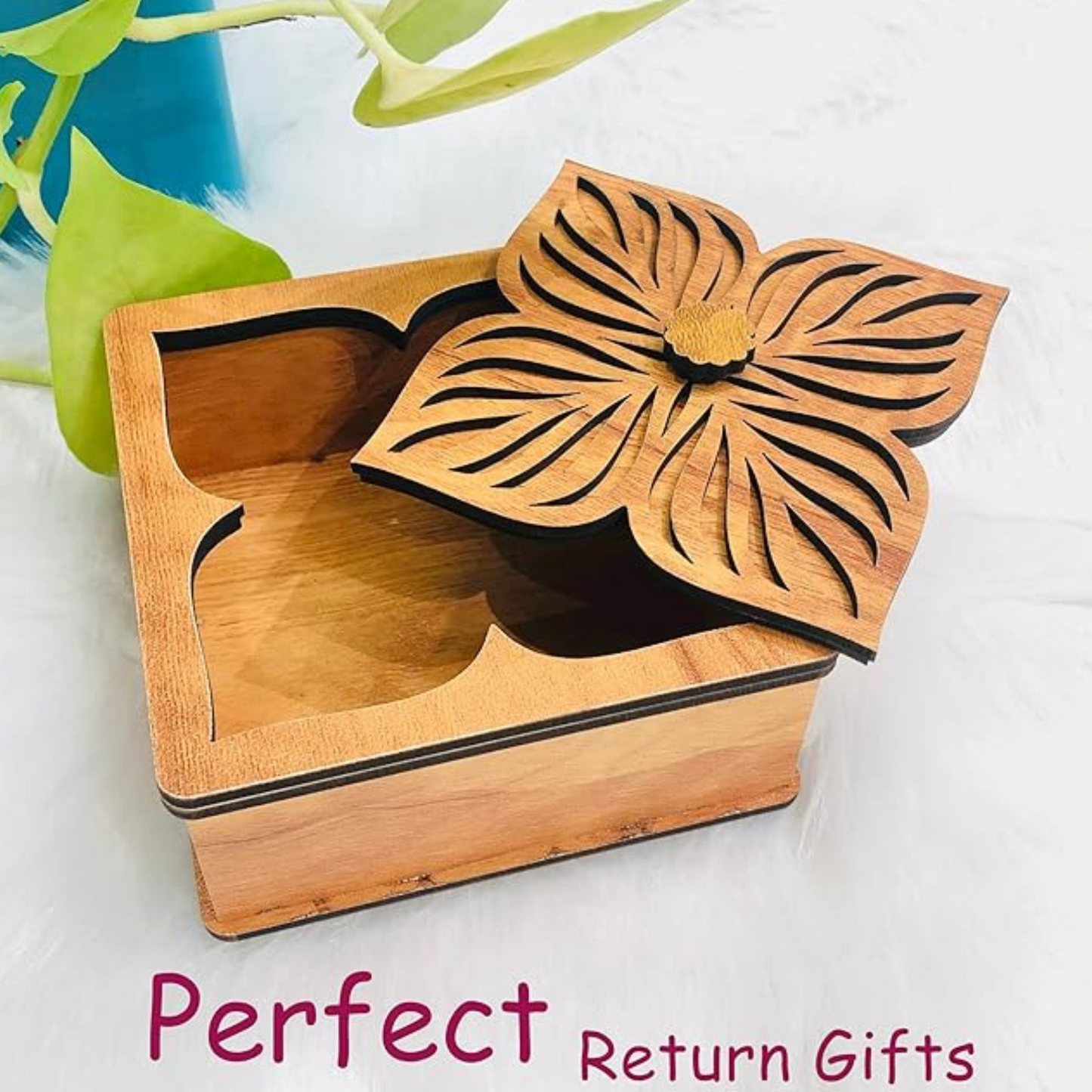 Wooden Gift Box with Carved Floral Design