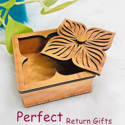 Wooden Gift Box with Carved Floral Design