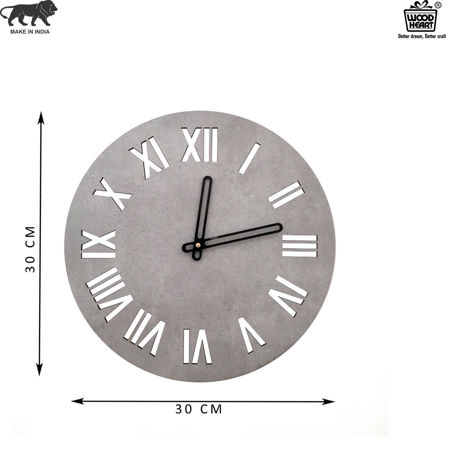 Roman Numeral Round Wall Clock with Concrete Finish – Classic Meets Contemporary