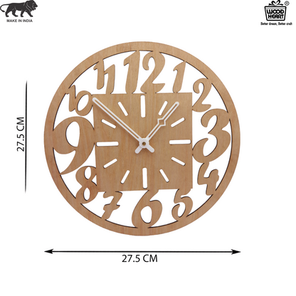 Wooden Designer Wall Clock with Oversized Cut-Out Numbers & Square Dial