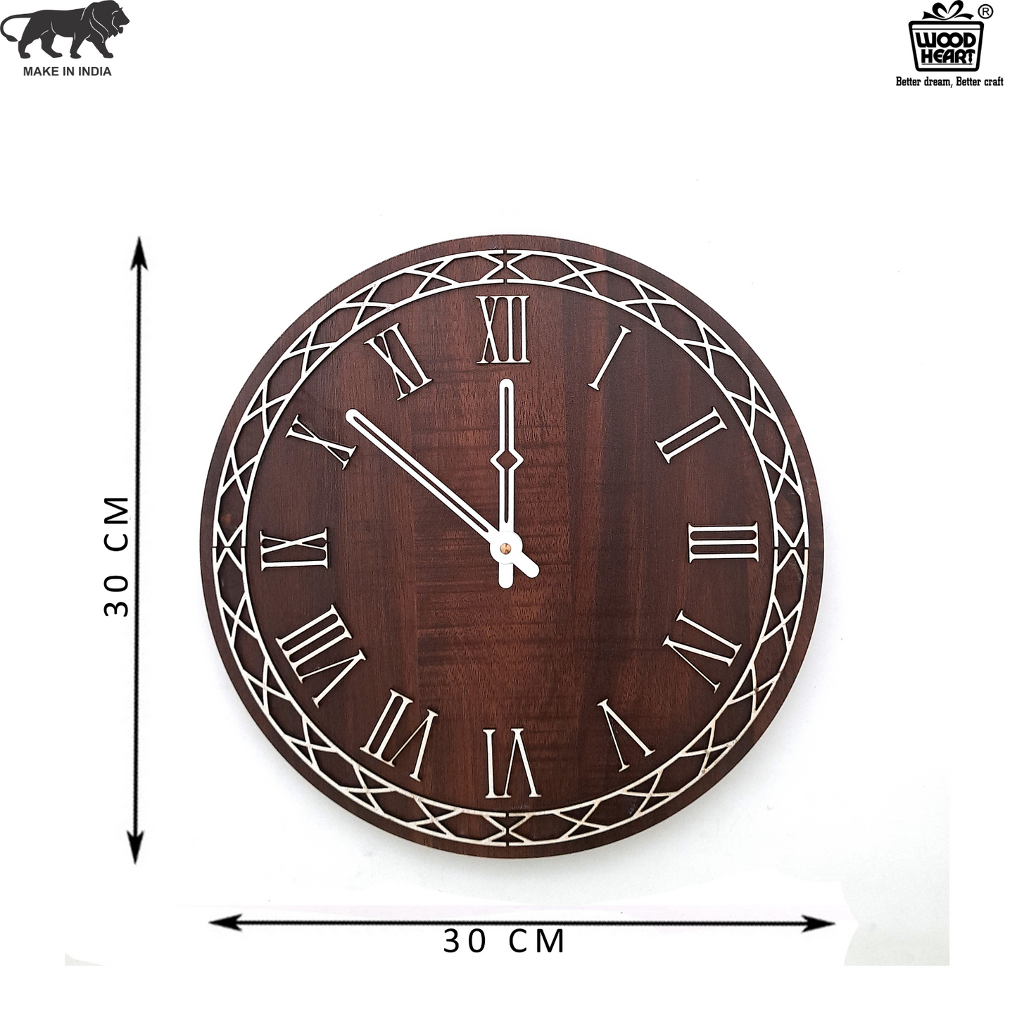 Classic Roman Numeral Wooden Wall Clock – Vintage Elegance by Wood Heart